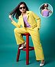 OLLINGTON ST. Waffle Knit Jacket with Inner Top and Pant Set - Yellow