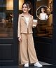 OLLINGTON ST. Cotton Waffle Knit Solid Full Sleeves Jacket, Sleeveless Inner Top and Trouser - Beige & White
