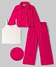 OLLINGTON ST. Waffle Knit Full Sleeves Jacket With Inner Top & Pant Set - Dark Pink