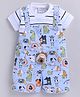 MUSHROO Textile Knit Animals Printed Dungaree With Half Sleeves Tee - Sky Blue