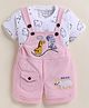 MUSHROO Knitted Knit Animals Embroidered Dungaree With Half Sleeves Tee - Pink