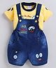 MUSHROO Denim Knit Bear Embroidered Dungaree With Half Sleeves Tee - Yellow