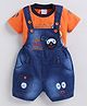 MUSHROO Denim Knit Bear Embroidered Dungaree With Half Sleeves Tee - Orange
