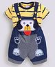 MUSHROO Denim Knit Half Sleeves Tee & Dog Patch Dungarees  - Yellow