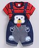 MUSHROO Denim Knit Half Sleeves Tee & Dog Patch Dungarees  - Red