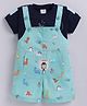 MUSHROO Textile Knit Half Sleeves Tee & Dinosaurs Dungarees  - Rama Green