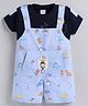MUSHROO Textile Knit Half Sleeves Tee & Dinosaurs Dungarees  - Sky