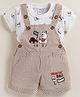 MUSHROO Textile Knit Half Sleeves Tee & Checked Dungarees  - Biscuit