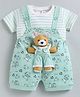 MUSHROO Knitted Knit Teddy Bear Applique Detailed Dungaree With Half Sleeves Striped Tee - Sea Green
