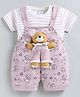 MUSHROO Knitted Knit Half Sleeves Tee & Bear Printed Dungarees  - Peach