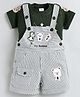 MUSHROO Textile Knit Striped Dungaree With Half Sleeves Boat Printed Tee - Green