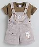 MUSHROO Textile Knit Striped Dungaree With Half Sleeves Boat Printed Tee - Brown