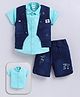 MUSHROO Textile Knit Half Sleeves Solid Shirt & Shorts  With Jacket - Rama Green