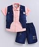 MUSHROO Textile Knit Half Sleeves Solid Shirt & Shorts  With Jacket - Peach