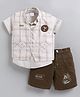 MUSHROO Textile Knit Half Sleeves Solid Shirt & Shorts  With Graph Checked Jacket - Beige