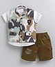 MUSHROO Textile Knit Half Sleeves SolidShirt & Shorts With Camouflage Printed Jacket  - Brown