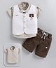 MUSHROO Textile Knit Half Sleeves Shirt & Shorts With Bear Patch Jacket  - Beige