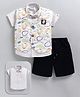 MUSHROO Textile Knit Half Sleeves Shirt & Shorts With Abstract Printed Jacket  -Lemon