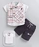 MUSHROO Textile Knit Half Sleeves Shirt & Shorts With Checked Jacket  - Khakhi
