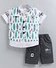 MUSHROO Textile Knit Half Sleeves Shirt & Shorts With Abstract Printed Jacket  - Aqua