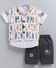 MUSHROO Textile Knit Half Sleeves Shirt & Shorts With Abstract Printed Jacket  - Orange