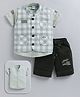 MUSHROO Textile Knit Half Sleeves Shirt & Shorts With Checked Jacket  - Green