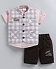 MUSHROO Textile Knit Half Sleeves Shirt & Shorts With Checked Jacket  - Onion