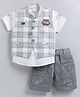 MUSHROO Textile Knit Half Sleeves Shirt & Shorts With Checked Jacket  - Green