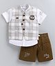 MUSHROO Textile Knit Half Sleeves Shirt & Shorts With Checked Jacket  - Beige