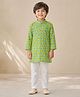 The Magic Wand 100% Cotton Woven Full Sleeves Ikat Printed Kurta & Pyjama Set - Green