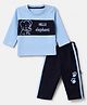 Child World Cotton Interlock Knit Full Sleeves T-Shirt and Pant with Elephant Print - Sky Blue