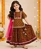 The Magic Wand Cotton Woven Half Sleeves Floral Printed Kurti & Lehenga Set With Dupatta - Mustard