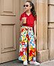 OLLINGTON ST. Cotton Sinker Knit Half Sleeves Top & Floral Printed Pants Set - Red & White