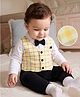 Mark & Mia Cotton Knit Full Sleeves Checked Printed Party Rompers With Bow Detailing - Yellow & Black