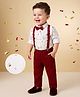 Mark & Mia Cotton Lycra Full Sleeves Bear Printed Shirt & Trouser Set With Bow & Suspender - Red