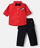 Mark & Mia Cotton Lycra Woven Full Sleeves Shirt & Pant Set With Bow & Suspender - Red