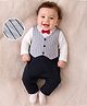 Mark & Mia Cotton Knit Full Sleeves Striped Printed Party Rompers With Bow Detailing - White & Black