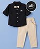 Mark & Mia Cotton Lycra Woven Full Sleeves Embroidered Shirt & Trouser Set With Bow & Suspender - Black