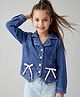 Arias Cotton Elastane Woven Denim Jacket with Full Sleeves and Heart Applique & Bow With Pocket And Cut Sew And Tape Details - Blue