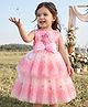 Babyhug Woven Solid Mesh With Embroidered Lace and Sequins York Sleeveless Party Dress with Corsage Bow - Pink