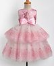 Babyhug Woven Solid Mesh With Embroidered Lace and Sequins York Sleeveless Party Dress with Corsage Bow - Pink