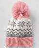Babyhug Knit Woollen Pom Pom Cap With Geometric Design Pink - Diameter 11 cm