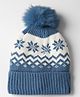 Babyhug Knit Woollen Pom Pom Cap With Geometric Design Blue - Diameter 11 cm