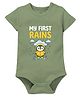 Zeezeezoo 100% Cotton Knit Monsoon Theme Half Sleeves  My First Rains Text Printed Onesie - Olive Green