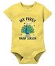 Zeezeezoo 100% Cotton Knit Monsoon Theme Half Sleeves Peacock & My First Rainy Season Text Printed Onesie - Yellow