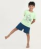 REBORN Cotton Knit Smurfs Featuring Half Sleeves Grumpy Printed Tee & Shorts Set - Sea Green