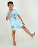REBORN Cotton Knit Smurfs Featuring Half Sleeves Character Printed Tee & Shorts Set - Sky Blue