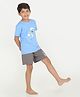 REBORN Cotton Knit Smurfs Featuring Half Sleeves Character Printed Tee & Shorts Set - Sky Blue