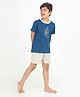 REBORN Cotton Knit Half Sleeves Cheetah Printed Tee & Shorts Set - Navy Blue & Butter Cream