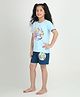 REBORN Cotton Knit Smurfs Featuring Half Sleeves Smurfette Printed Tee & Shorts Set - Sky Blue
